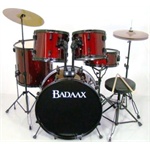 Badaax Ninja 5 Pc Drum Set w/ Hdwr, Cyms & Throne Red